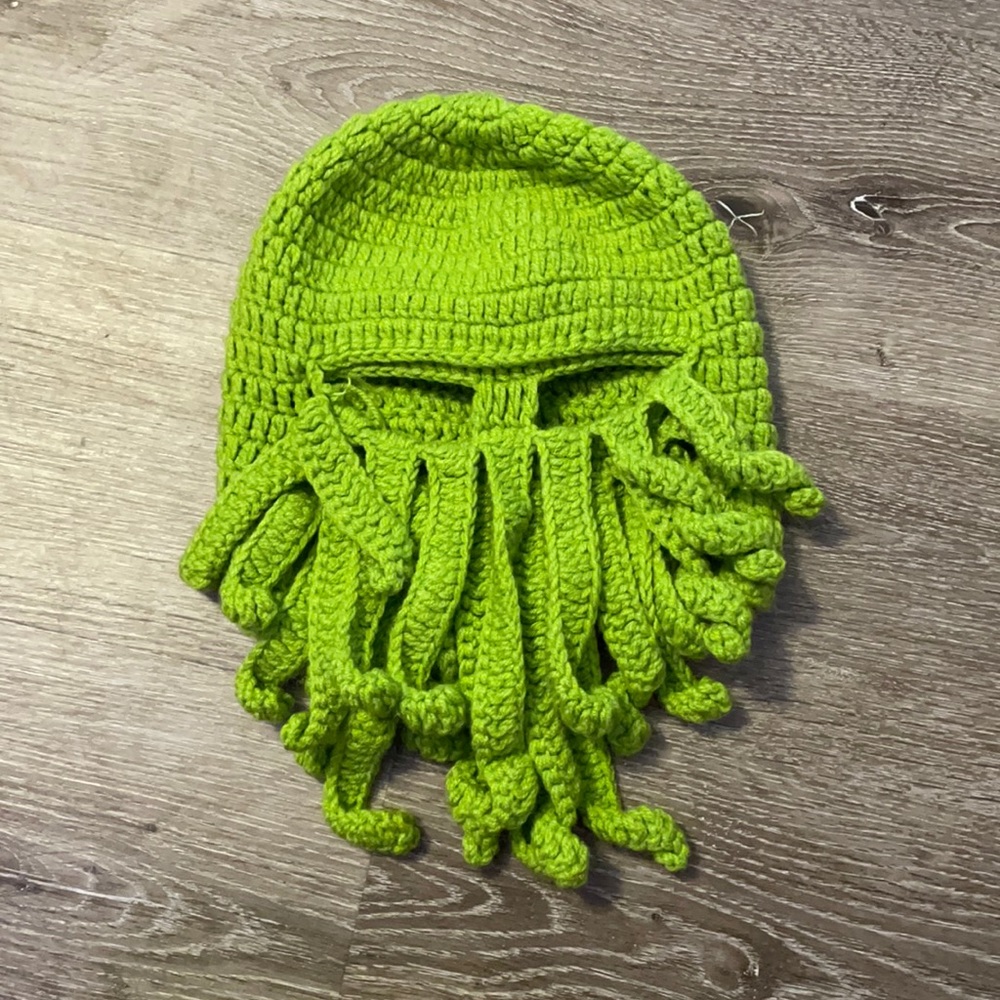 Hand knit Cthulhu beanie with eye holes